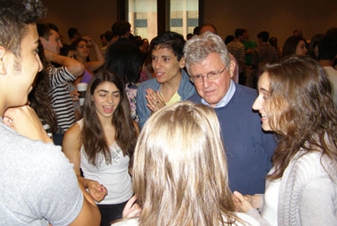 Actors interacting with students